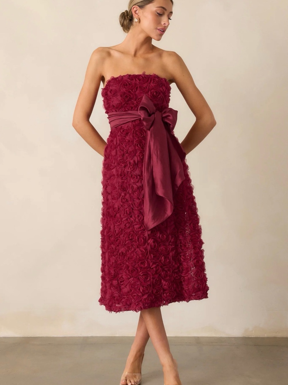 RAISING THE BAR WINE RED FLORAL APPLIQUE MIDI DRESS Sz M NWT